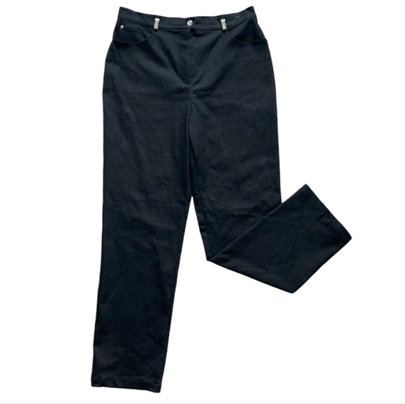 SOLD St John Sport Mary Gray Black denim stretch straight high rise pants casual - Picture 7 of 16